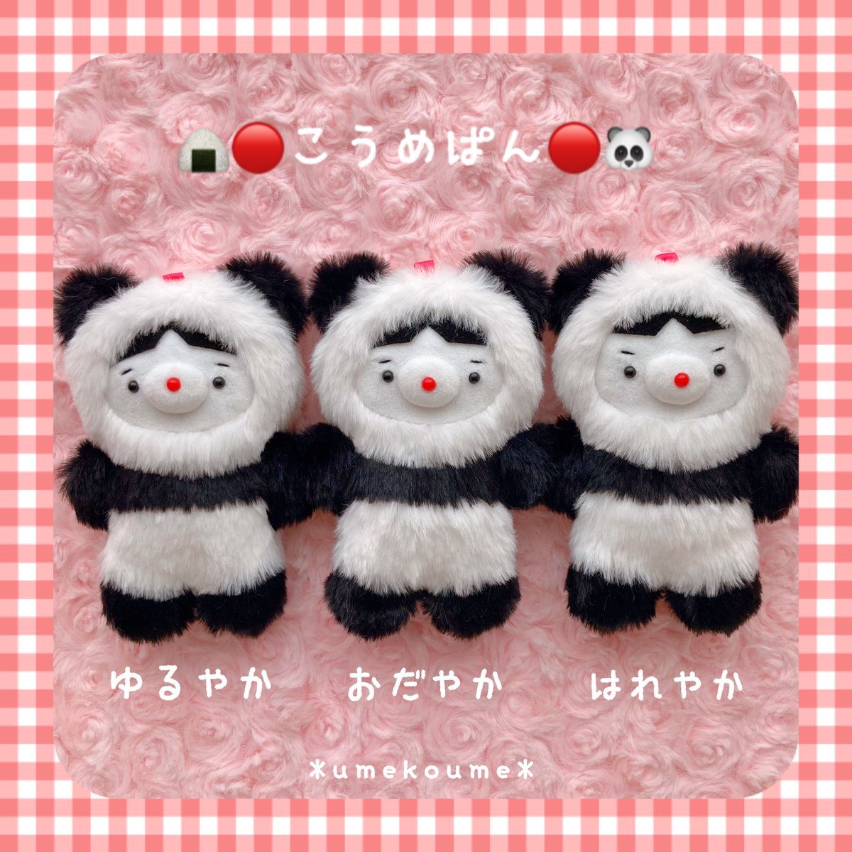 ❤️こうめぱん🍙🔴🐼
13センチサイズ揃いました😊
あとはそれぞれスタイが出来たら完成です🥰
⭐️明日10/21 の夜からインスタでオーダー受付予定です🗓️
また明日お知らせします🙇‍♀️♡

#ハンドメイド　#ぬいぐるみ