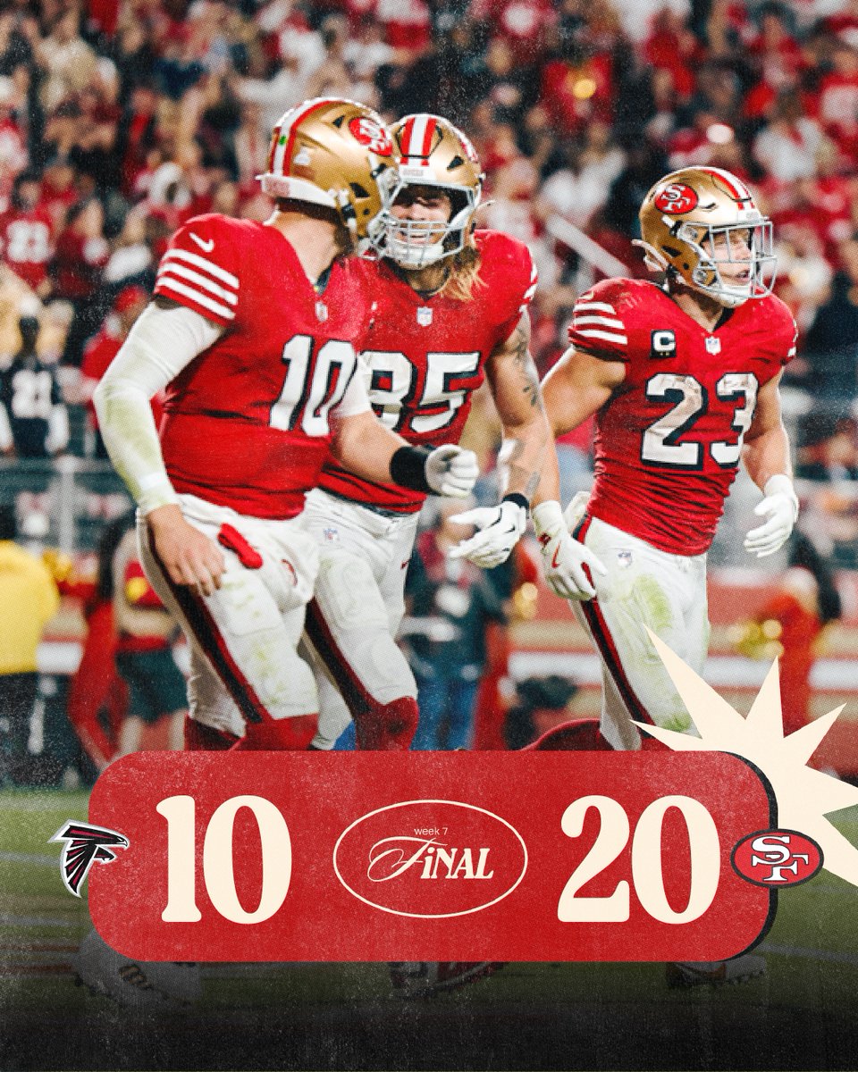 Se jugó, ¡Se ganó! 🏈

Victoria para tus 49ers en domingo por la noche.

#ATLvsSF x #FTTB