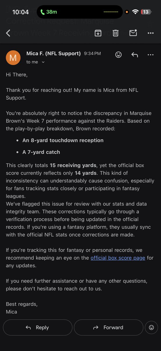 ShayTm2's tweet photo. @JordanFayson2 @alessandrojoel @DraftKings @DKSportsbook @JordanFayson2 share my post on my page i contacted the nfl about his yardage. Its listed incorrect on the official nfl box score. This will be corrected soon https://t.co/YGfS219nwo