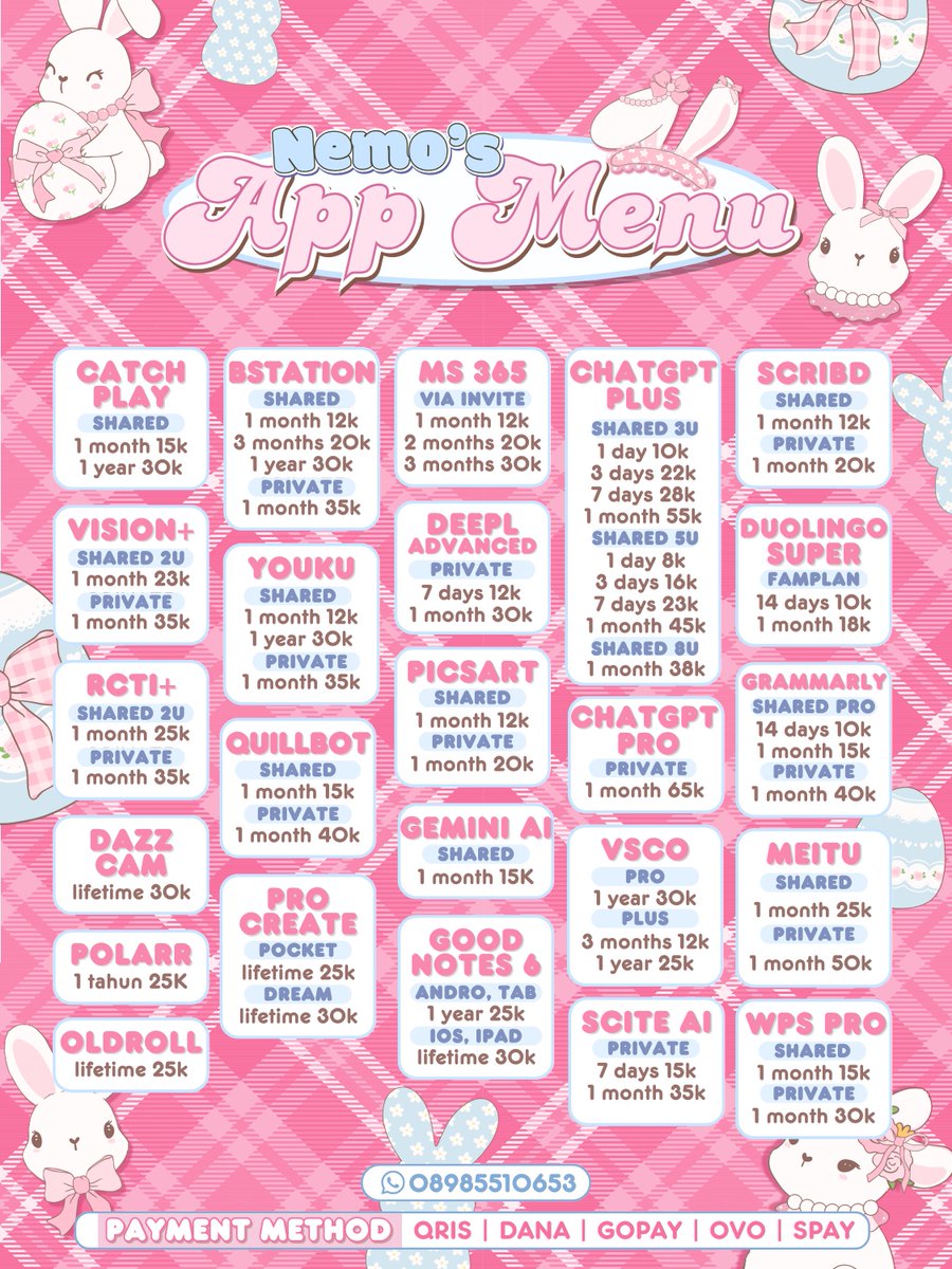 INFO JUAL WTS WTB SEWA LANGGANAN SUBSCRIBE HARIAN NETFLIX DISNEY CANVA CAPCUT LOKLOK GEMINI QUILLBOT GRAMMARLY VIU HBO MAX WETV CAPCUT APPMUS YOUTUBE VIDIO PLATINUM WETV IQIYI PRIME VIDEO MS 365 YOUKU APEL SENIN

🐮🐰 : (s.id/WA-nemo) สั่งที่นี่

#zonauang #zonajajan