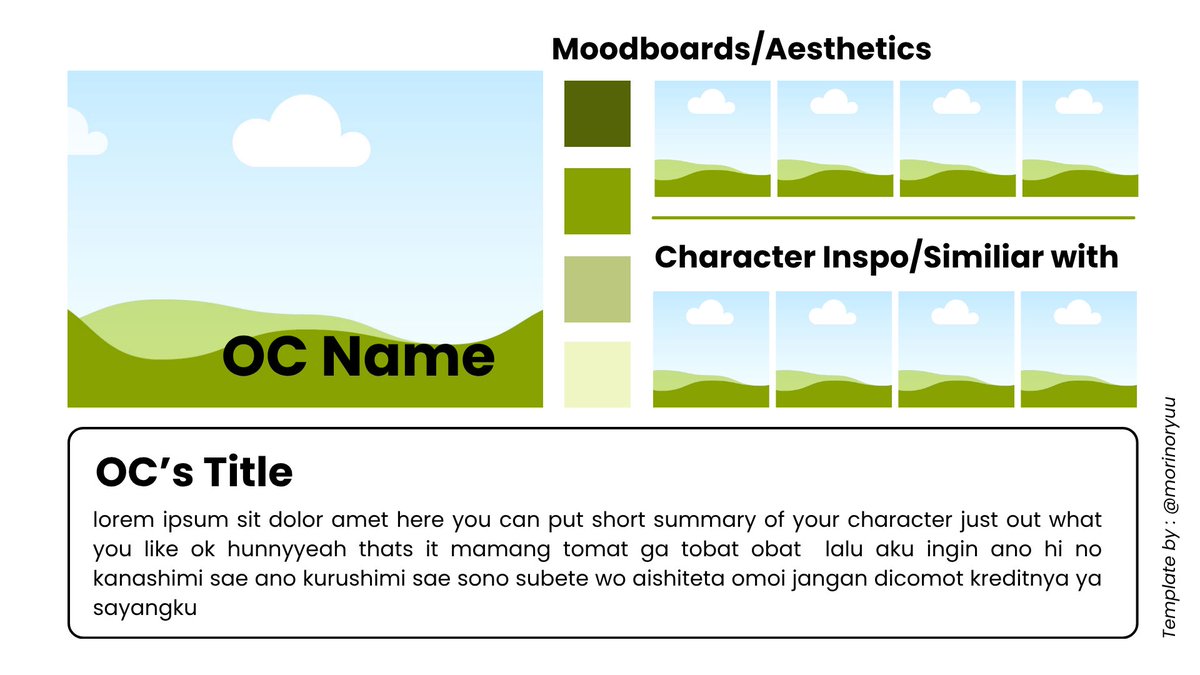 morinoryuu's tweet image. [ RTs and Likes are appreciated! ] 

Hello fellow #yumetwt or #octwt ! 
I made a free to use template to briefly introduce your OC/Sona!~ 

canva.com/design/DAG2Say…

QRT/Tag/mention me if you use it 💕 (optional) 

*Example of use below (modified)