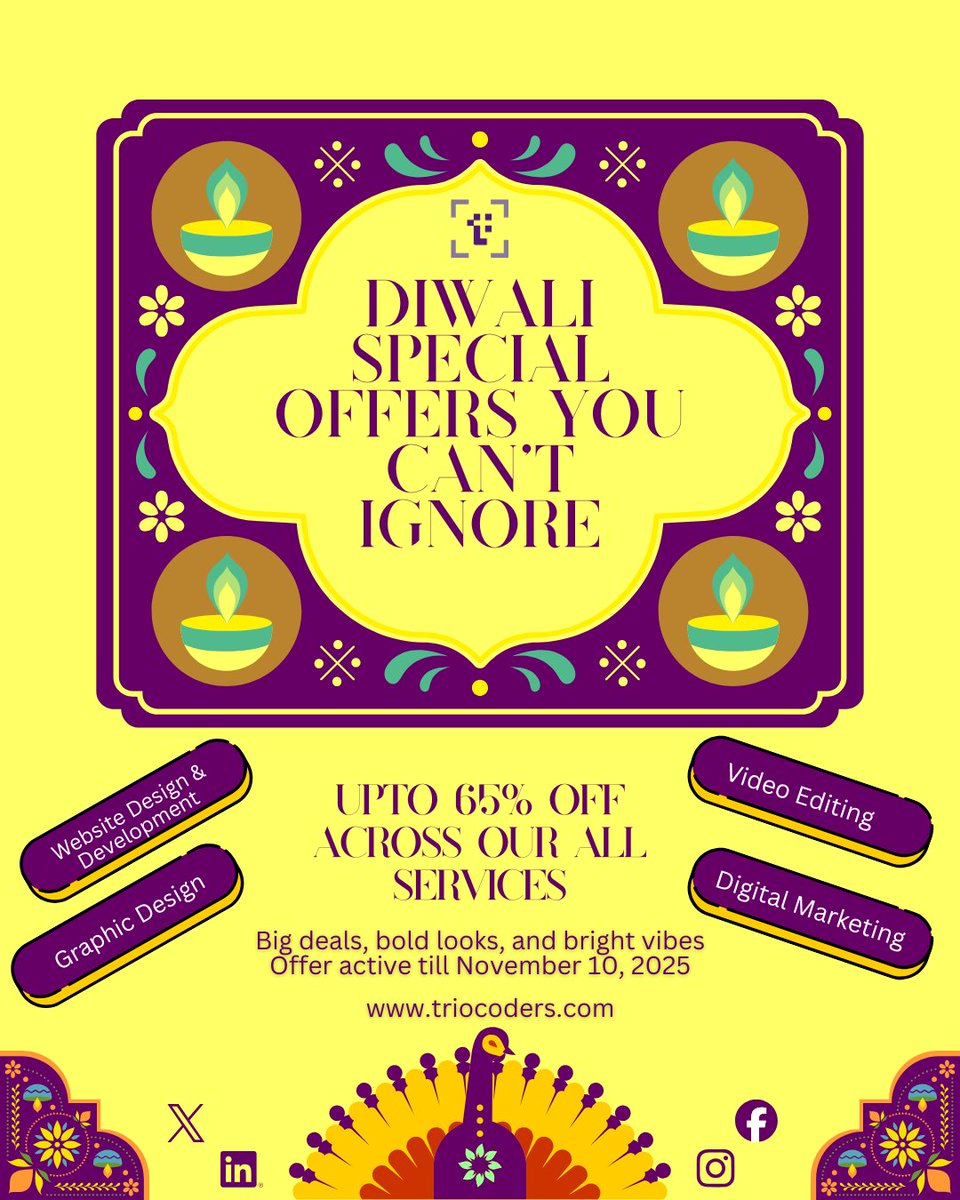triocodersteam's tweet image. 💥 Diwali dhamaka for your business!
Up to 65% OFF on all Triocoders services 💻🎨🚀
Let’s build something amazing this festive season.
#Triocoders #Diwali2025 #FestiveDeals