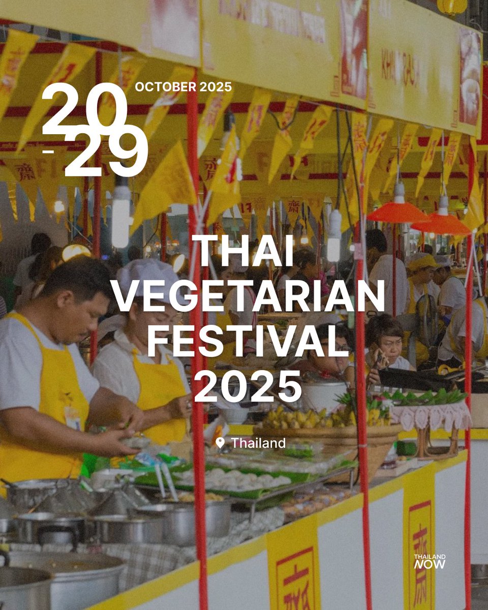 ThailandNOW1's tweet photo. ๐โจ The Thai Vegetarian Festival (Tesagan Gin Je) returns from October 20โ29, 2025, bringing 10 days of faith, flavor, and fascinating rituals across Thailand.
Get the cultural context at #ThailandNOW: https://t.co/LEJjOFNl8r
#EventsNOW #TesaganGinJe #ThaiVegetarianFestival #ThaiEvents #VeganThailand