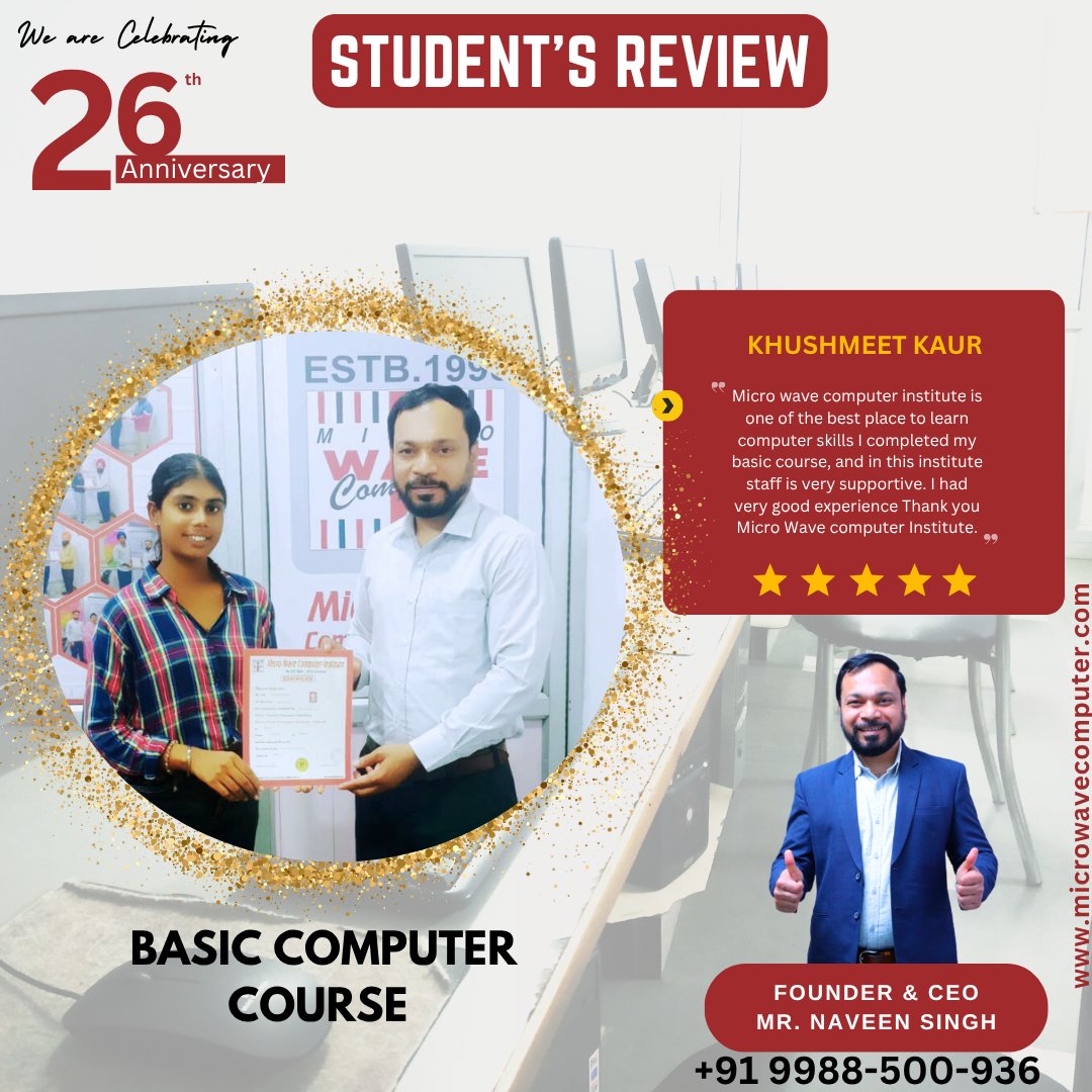 mwc_98's tweet image. 🎉 Congratulations to Khushmeet Kaur! 🎉
You did it! 💻 Successfully completing your Computer Course is just the beginning 🚀.
Your hard work 💪 and dedication 🧠 have truly paid off — keep shining

#basiccomputercourse #careersuccess #microwavecomputer #khanna