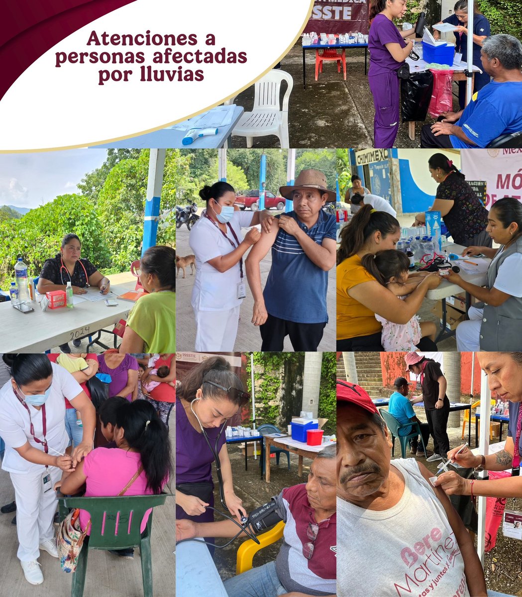 ISSSTE_mx's tweet image. 📍 En San Luis Potosí, nuestras brigadas médicas trabajan sin detenerse para atender a las familias afectadas por las lluvias en Chimimexco, Totomoxtla, Ixtlapalaco y Xomoco. 🩺👩⚕️
Con organización, entrega y un gran sentido humano, el personal del Instituto realiza jornadas…