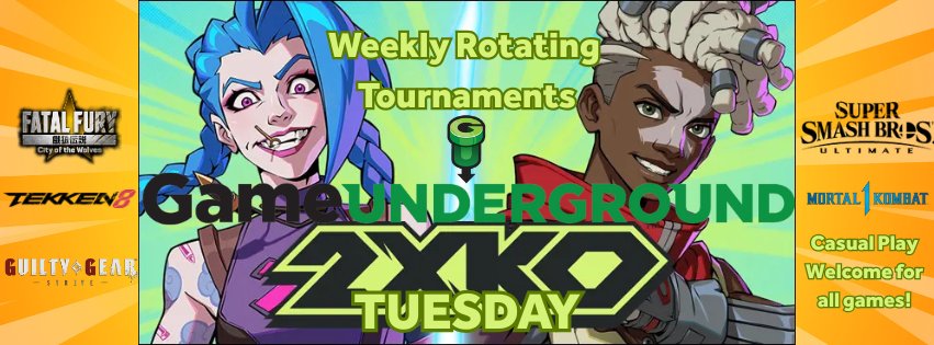 New Weekly Tueday Event at GU! 
2XKO at 8pm as well as a different 2nd Tournament each week for different games! Week 1 side event is Super Smash Bros Ultimate with the return of Generic Hosting 2XKO every week!

We will also have available extra setups for other games per too!