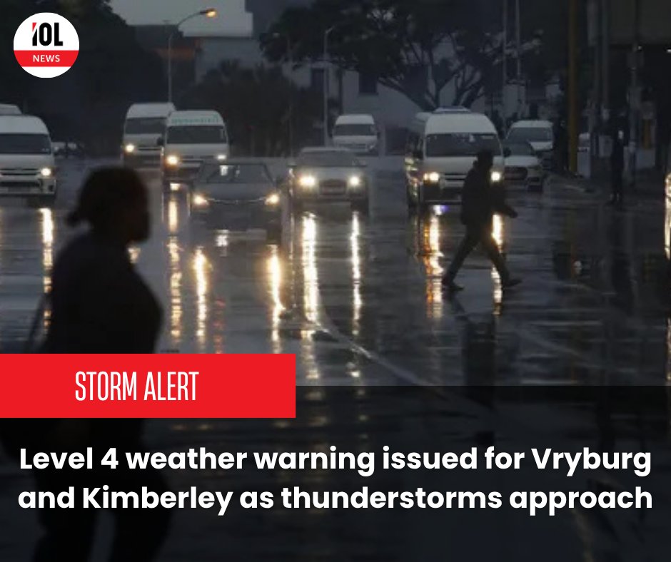 IOL's tweet photo. Heads up Vryburg &amp; Kimberley! SA Weather Service issues Level 4 warning for severe storms today.
#WeatherSA #StormWarning #Vryburg #Kimberley #SafetyFirst #Level4Storm
Read on https://t.co/Vk5vuaZKus https://t.co/YOXutDq1Yu