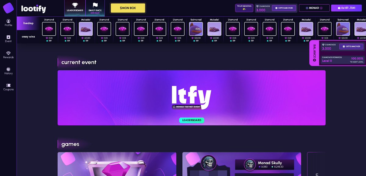 🚀 <a href="/Lootify_xyz/">Lootify (fuzzmo arc)</a>: A Monad-based NFT loot box platform with $LTFY rewards! Join the hype for Mainnet launch—grab your wallet and let’s level up!🎮
(Discord: discord.com/invite/lootify…)