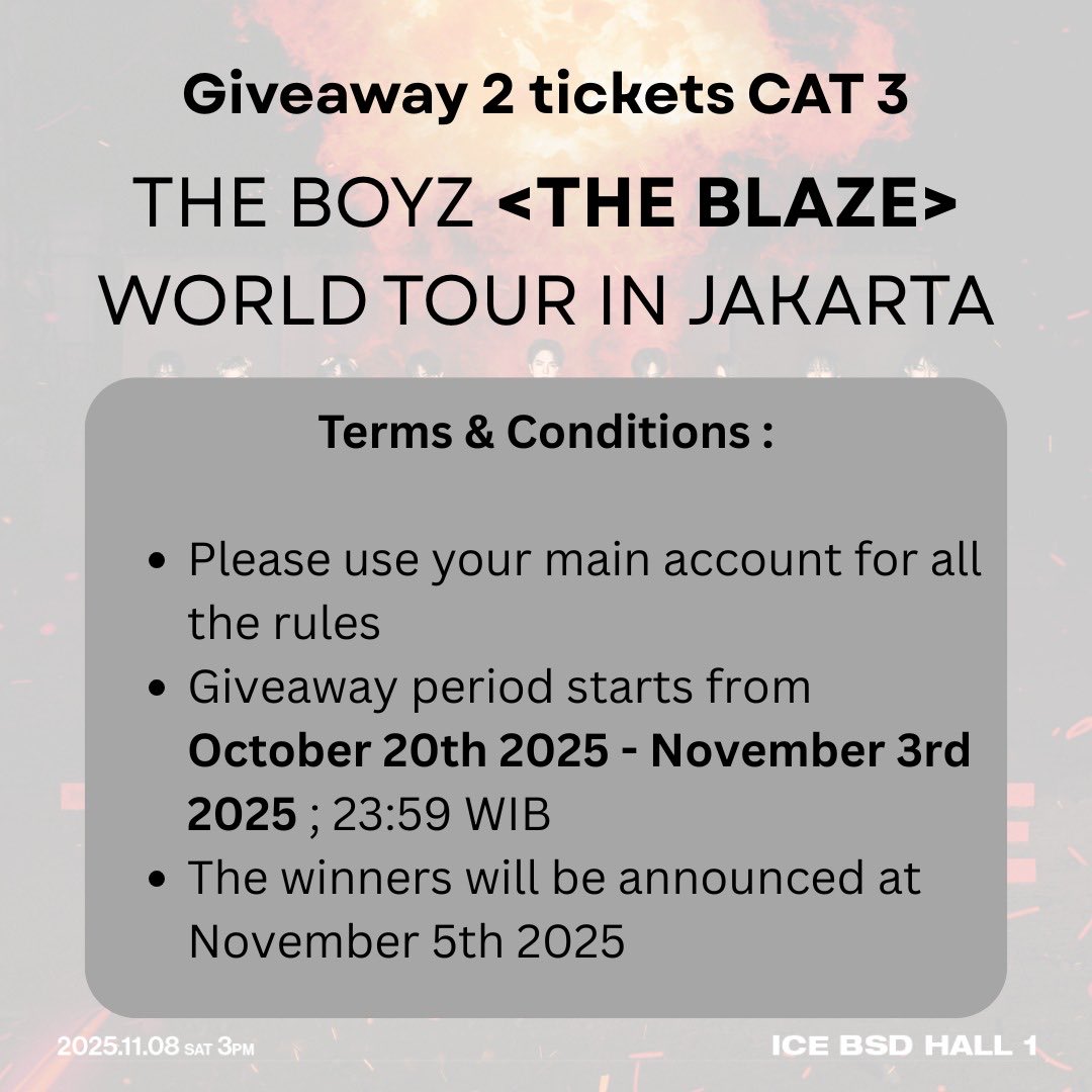 kpopers_family's tweet photo. 📢 GIVEAWAY INFORMATION 📢

Hi Kfamers! We’re going to bring 2 lucky fans to have fun with us at #THEBLAZE_in_JAKARTA 😻

Kindly read all the rules carefully. Cannot wait to read your answers! ✨🤓

Deadline : November 3rd 2025 — 23:59 PM WIB. ⚠️ https://t.co/Nqnmtput5S