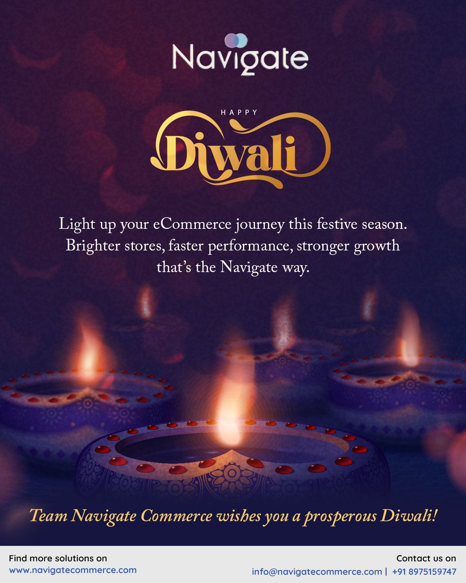 NavigateAgency's tweet image. Wishing you a bright and prosperous Diwali!
Here’s to faster, stronger, and smarter eCommerce growth — the Navigate way.
#HappyDiwali #NavigateCommerce #Magento2 #AdobeCommerce #HyvaTheme #FestivalOfLights #Diwali2025 #happydiwali2025