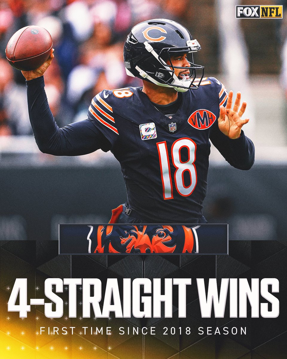 The Bears have won four straight games in a season for the first time since Weeks 14-17 of the 2018 season! 🔥🐻 