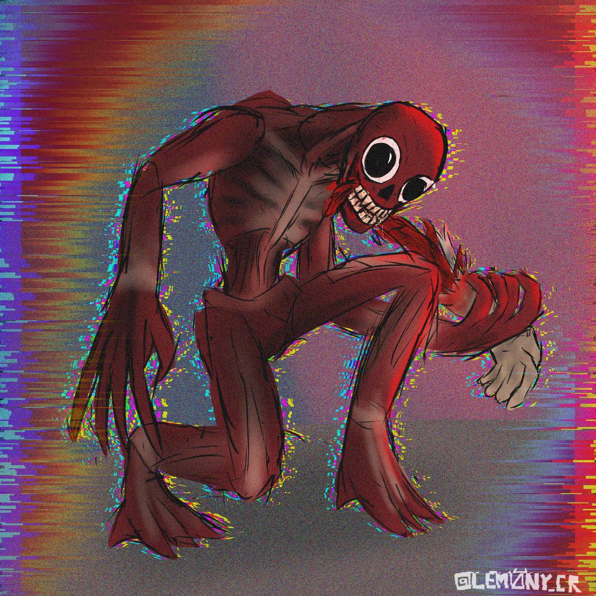 #trickorchase day 19 (dollar forni-): I wasn't that focused on vita mimics stylization just made him more accurate to the mimic's anatomy art that darian made, but I wanted to give off a feel like bros in a tv, so I put glitches and static, then boom, vita mimic ●&gt;