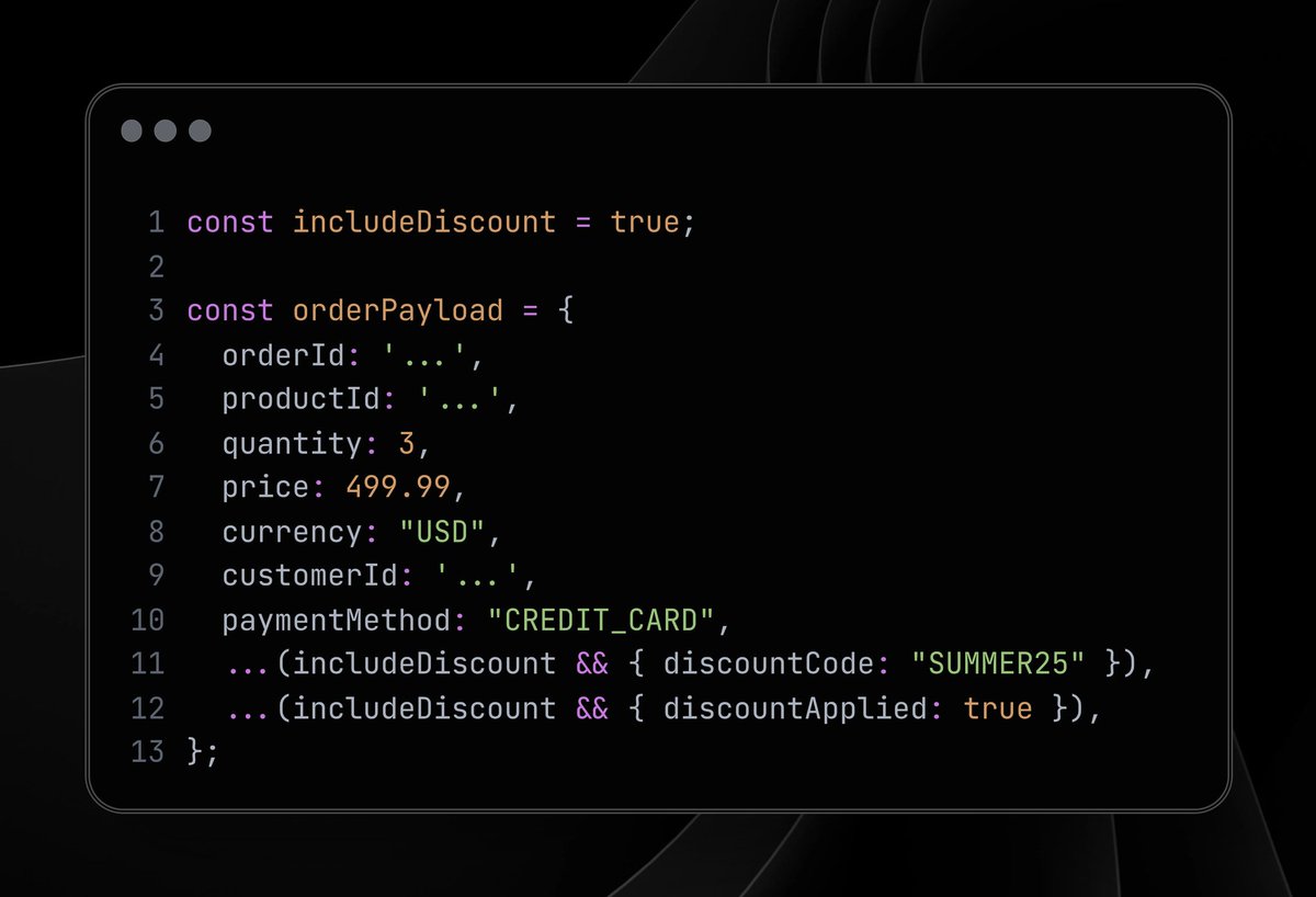 KaraBharat's tweet image. Conditional Object Construction with Spread!

#JavaScript