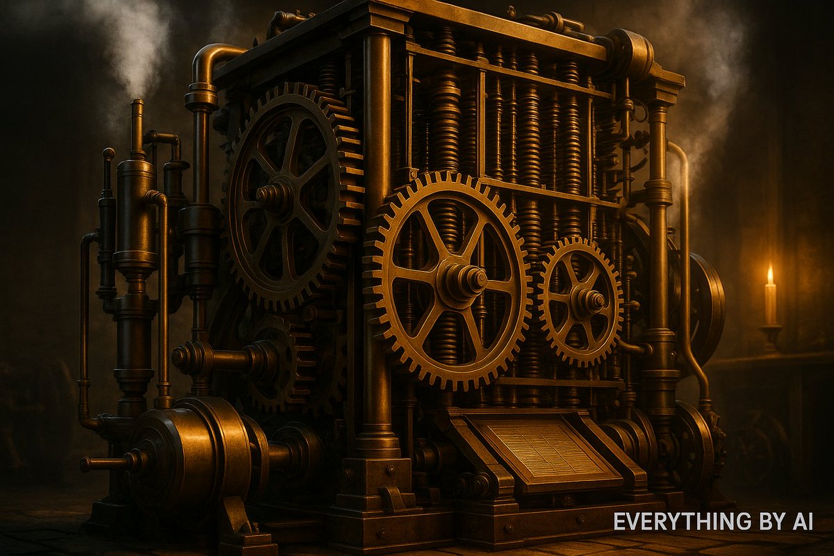 ChronicleAI1's tweet image. The Steam Computer That Never Booted
Before silicon, someone tried to build a computer out of steam. 💨”
#EverythingByAI #ComputingHistory #CharlesBabbage #Innovation #TechOrigins