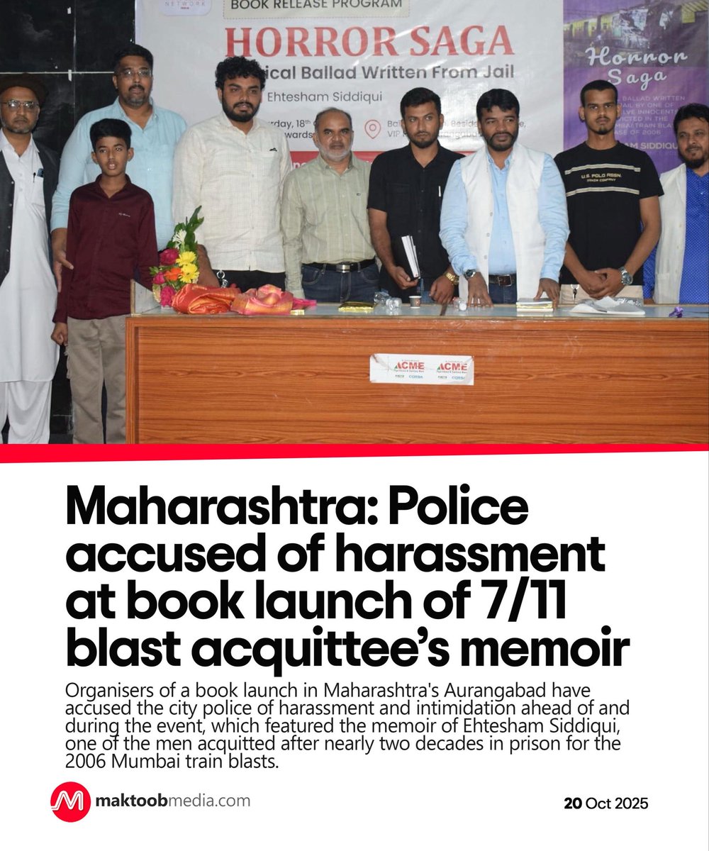 Organisers of a book launch in Maharashtra's Aurangabad have accused the city police of harassment and intimidation ahead of and during the event, which featured the memoir of Ehtesham Siddiqui, one of the men acquitted after nearly two decades in prison for the 2006 Mumbai train