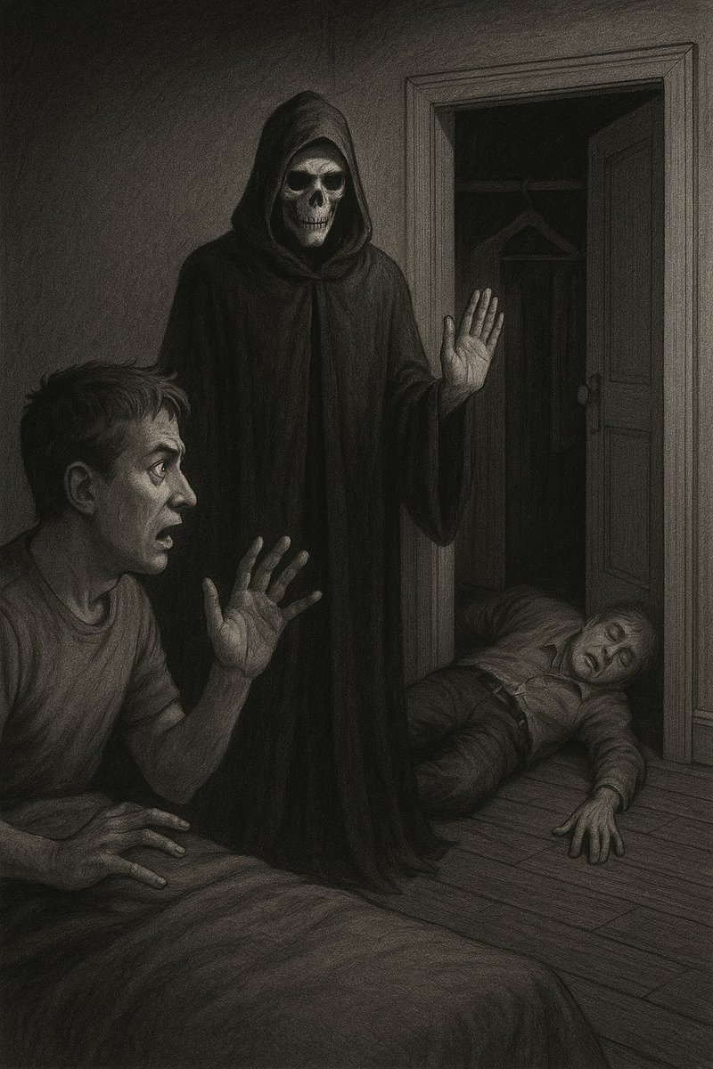 chenb0x's tweet image. &quot;My name&apos;s Azrael.&quot;
&quot;Wait! Please! I&apos;m not ready to d-&quot;
Raising a hand, &quot;I&apos;m not here for you.&quot;
&quot;There&apos;s no one else here.&quot;
A body fell out of the coat closet.
&quot;He was going to kill you in your sleep, but suffered a heart attack while waiting. #LuckyYou.&quot;

#31DaysOfScary #Day19