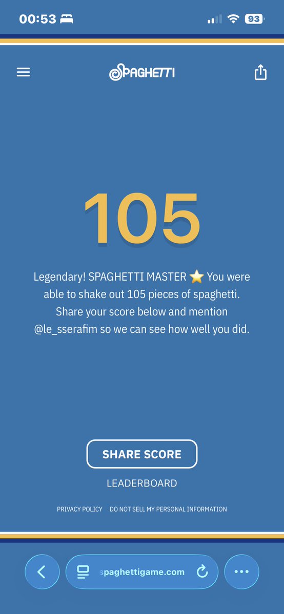 jksbestgirl's tweet image. This comeback is so fun, almost flung my phone across the room
#spaghettigame 👑🍝 105 noodles
Legendary! SPAGHETTI MASTER 🌟
spaghettigame.com