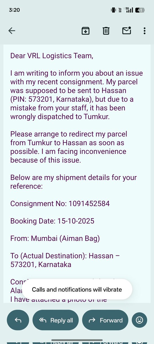 AymanBags76744's tweet image. @VRL_official  #CustomerSupport #CourierIssue #LogisticsProblem #ParcelDelay Because of your staff’s mistake, my parcel was sent to the wrong location.
Why should I pay extra charges for that?
If the pincode was missing, you should have called on the given number to confirm.