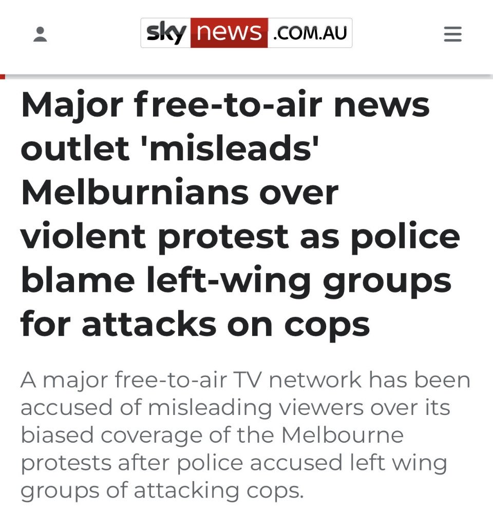 “The Seven and Nine Networks have been slammed for appearing to “obfuscate” and “lie” about who was committing the violence at the Melbourne riots over the weekend”.

Thank you to everyone that made an effort to hold the MSM accountable yesterday, this is how we win. 

No more