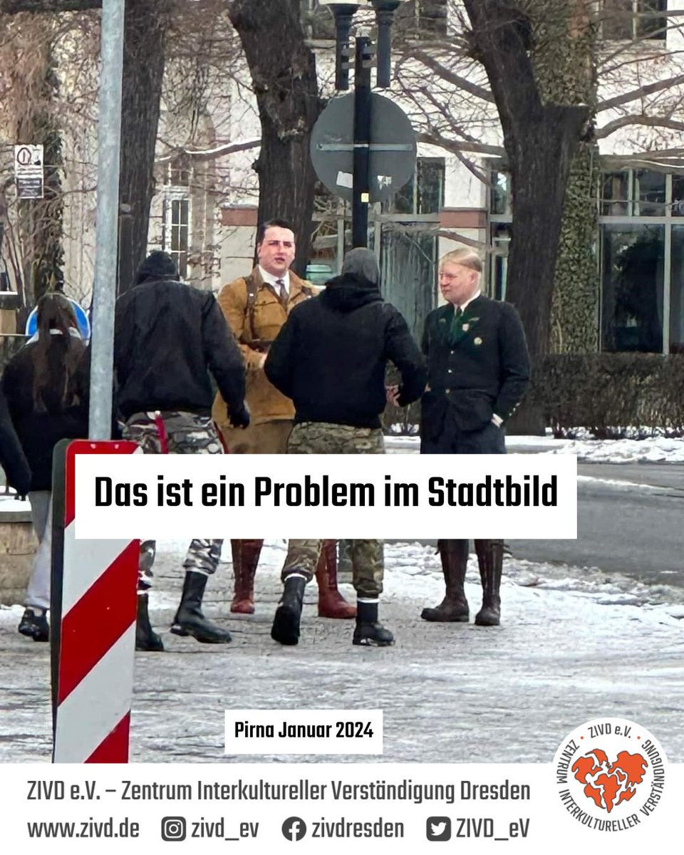 Das Problem sind nicht Migranten*innen im #Stadtbild – sondern Rechtsextreme, und die die sie verharmlosen &amp; ihnen die Bühne bereiten .
Wer rechts den Steigbügel hält, trägt Mitverantwortung.
#ZIVD #GegenRechts #HaltungZeigen #Demokratie #problemimstadtbild