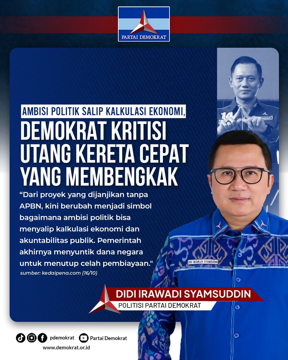 Ambisi Politik Salip Kalkulasi Ekonomi, Demokrat Kritisi Utang Kereta Cepat yang Membengkak

"Dari proyek yang dijanjikan tanpa APBN, kini berubah menjadi simbol bagaimana ambisi politik bisa menyalip kalkulasi ekonomi dan akuntabilitas publik. Pemerintah akhirnya menyuntik dana