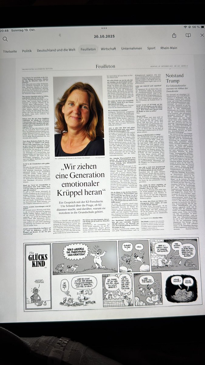 JSDesigno's tweet image. Wild times: Frankfurter Allgemeine Zeitung just ran another piece on AI, titled “How we are raising a generation of emotional crumbs.” Hard to believe how much tech anxiety there is in Germany—progress seems to spark more fear than excitement.
