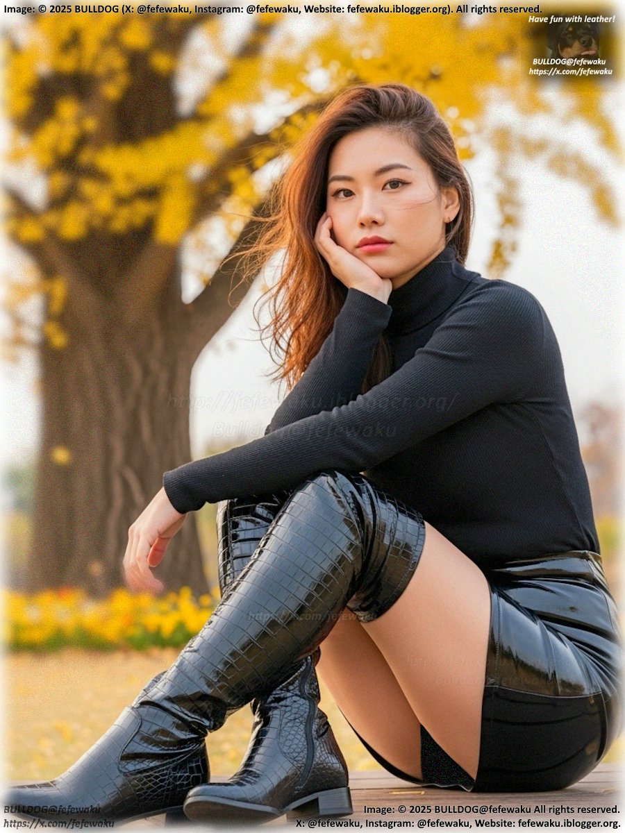 The leather skirt is so fashionable!
#leather