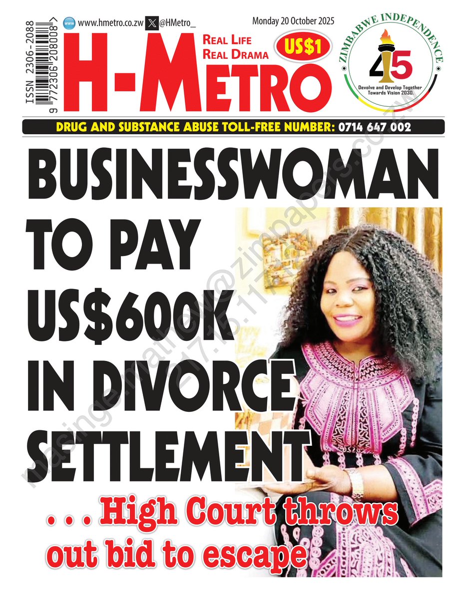 #FRONTPAGE 

Abigail Makono, a prominent figure in local business circles, had approached the court seeking to set aside a writ of execution obtained by her ex-husband, Charles Nyengerai Makono—a former police officer turned businessman.

heraldonline.co.zw/court-crushes-…