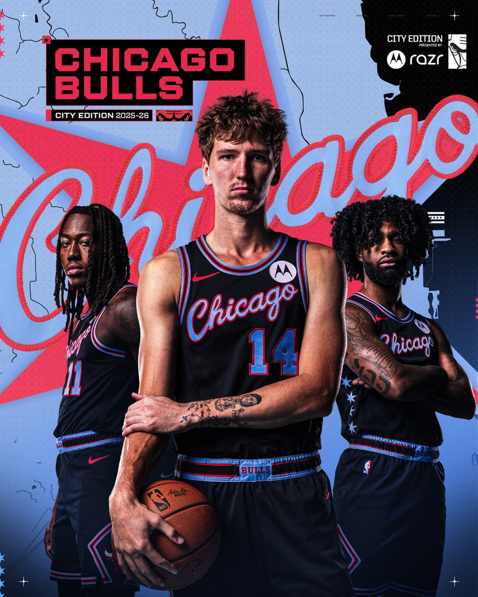 Chicago Bulls (@chicagobulls) on Twitter photo ✶ ✶ ✶ ✶
Introducing our 2025/26 City Edition uniforms.
<a href="/MotorolaUS/">motorolaus</a> | Bulls.com/City ✶ ✶ ✶ ✶
Introducing our 2025/26 City Edition uniforms.
<a href="/MotorolaUS/">motorolaus</a> | Bulls.com/City