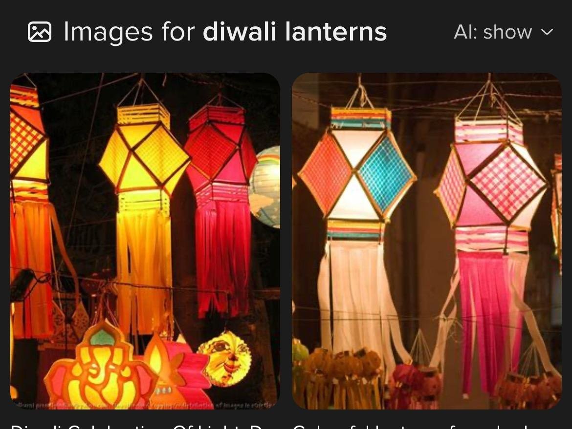 Curious, question:

1. Have you seen lanterns (not lamps) being used for Diwali/Deepavali?

2. If yes, how come the cuboctahedron seems to be the dominant choice of shape, per image search results?

(Question and screenshot via Robin Houston at mathstodon.xyz/@robinhouston/…)