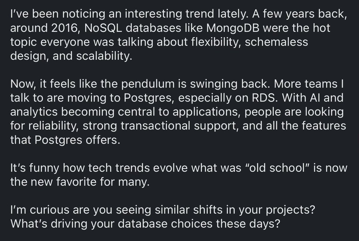 sakethkowtha's tweet image. #Postgres #RDS #NoSQL #DataEngineering #AI #TechTrends