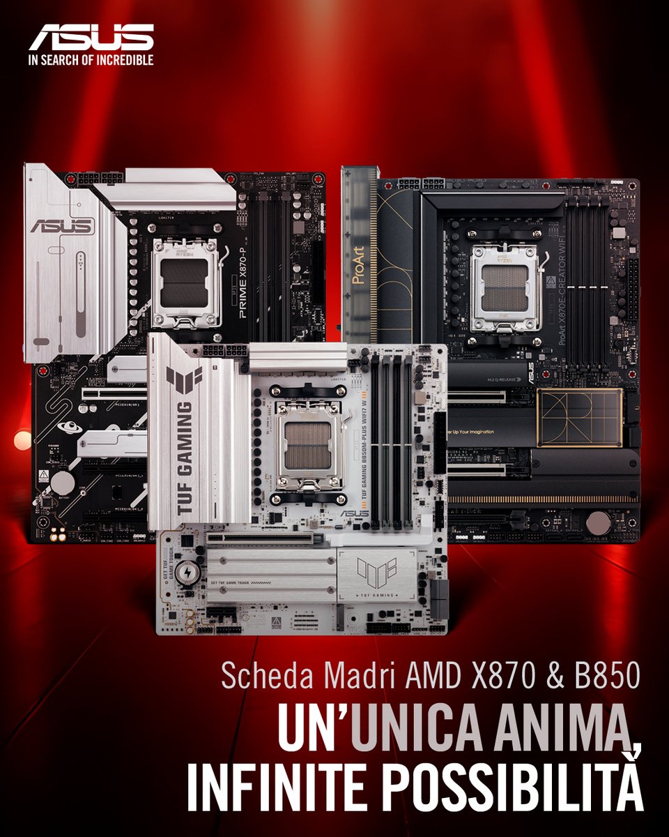 Con le nuove schede madri ASUS X870 e B850, ogni configurazione prende vita al massimo delle prestazioni: che si tratti di gaming, lavoro professionale o creazione di contenuti! 😎

Il cuore del tuo sistema parte da qui!

Scopri tutta la famiglia: asus.com/microsite/moth…