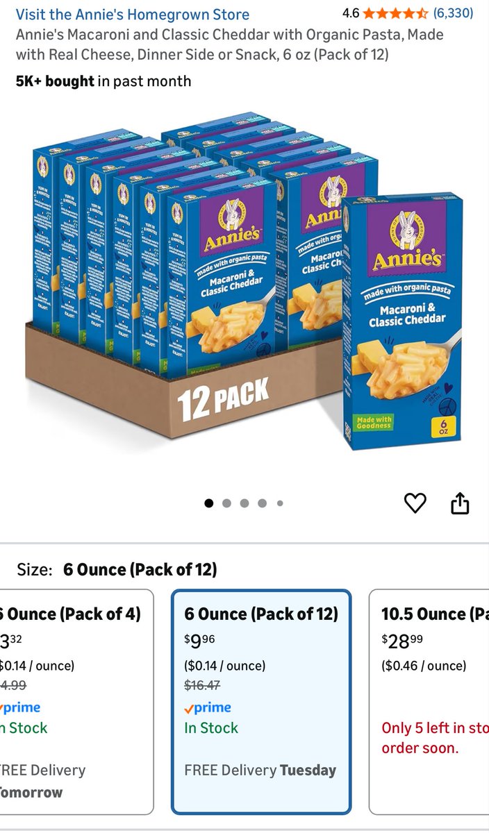 Random PSA:
Annie’s Mac n Cheese is on sale on Amazon right now. This kind is my kids’ favorite

Usually $1.44 a box at Walmart and on Amazon, right now only $0.83 a box

Solid deal