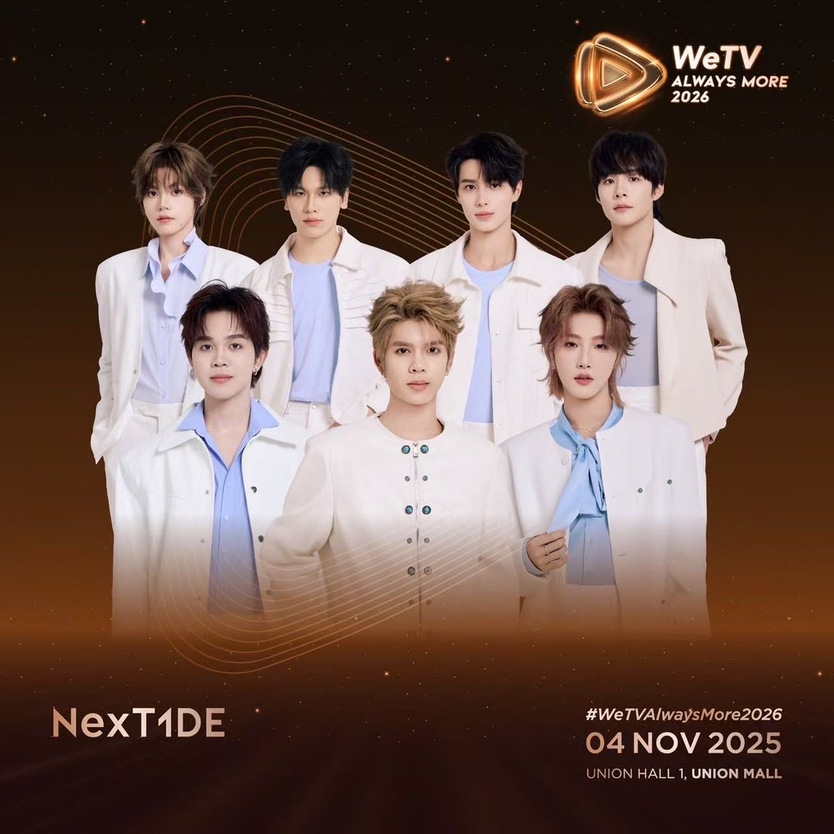 NexT1DEofficial's tweet photo. We are honored to be invited to WeTV Always More 2026. Let's meet on November 4, 2025—see you there!
📍UNION HALL 1, UNION MALL 
#NexT1DE ＃WeTVAlwaysMore2026 https://t.co/apsWqlB9IW