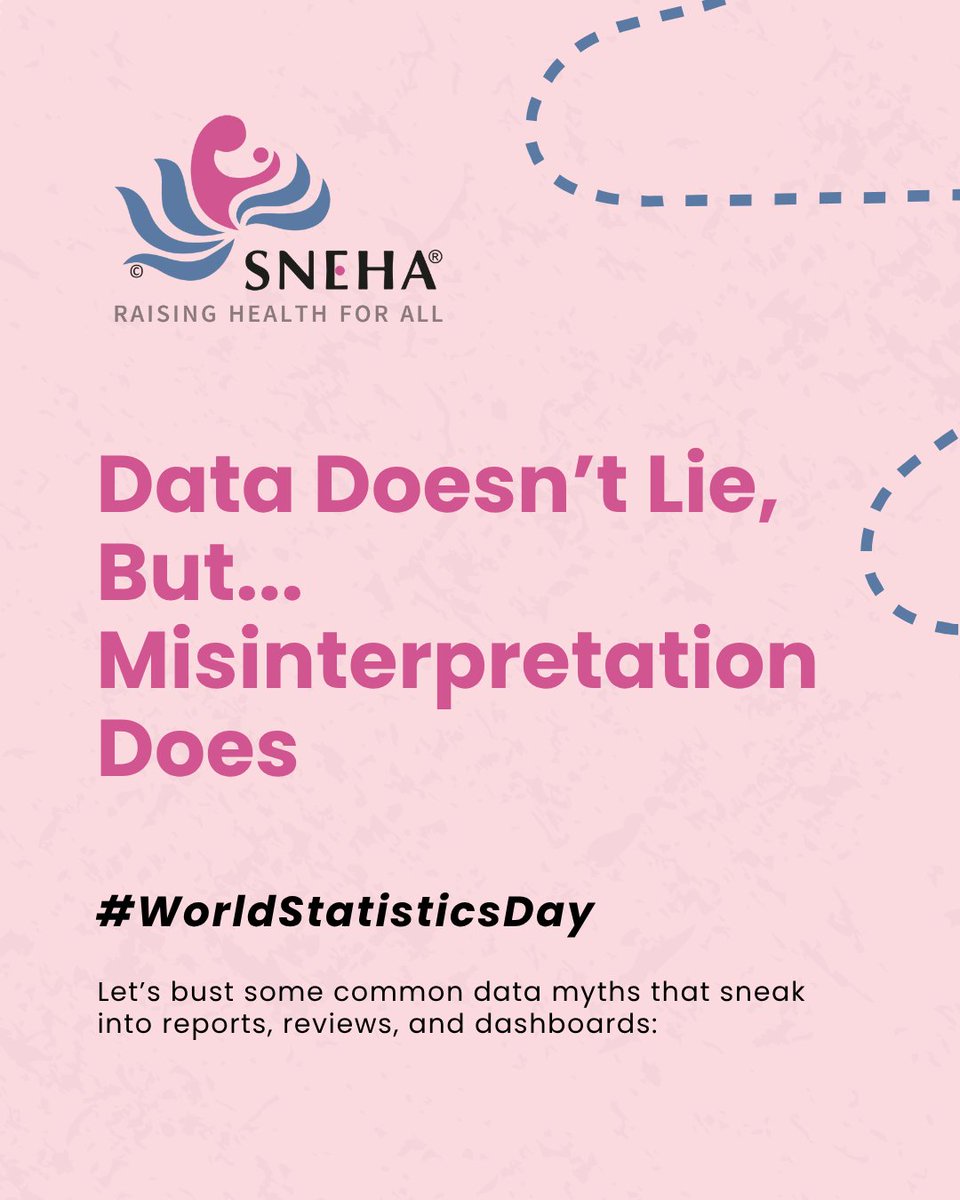 SNEHAmumbai's tweet image. Happy World Statistics Day! Did you know that even the most well-intentioned data can tell the wrong story?

This #WorldStatisticsDay, we&apos;re busting common data myths that sneak into reports, reviews, and dashboards. 

#DataForGood #RaisingHealthForAll #FactsOverAssumptions