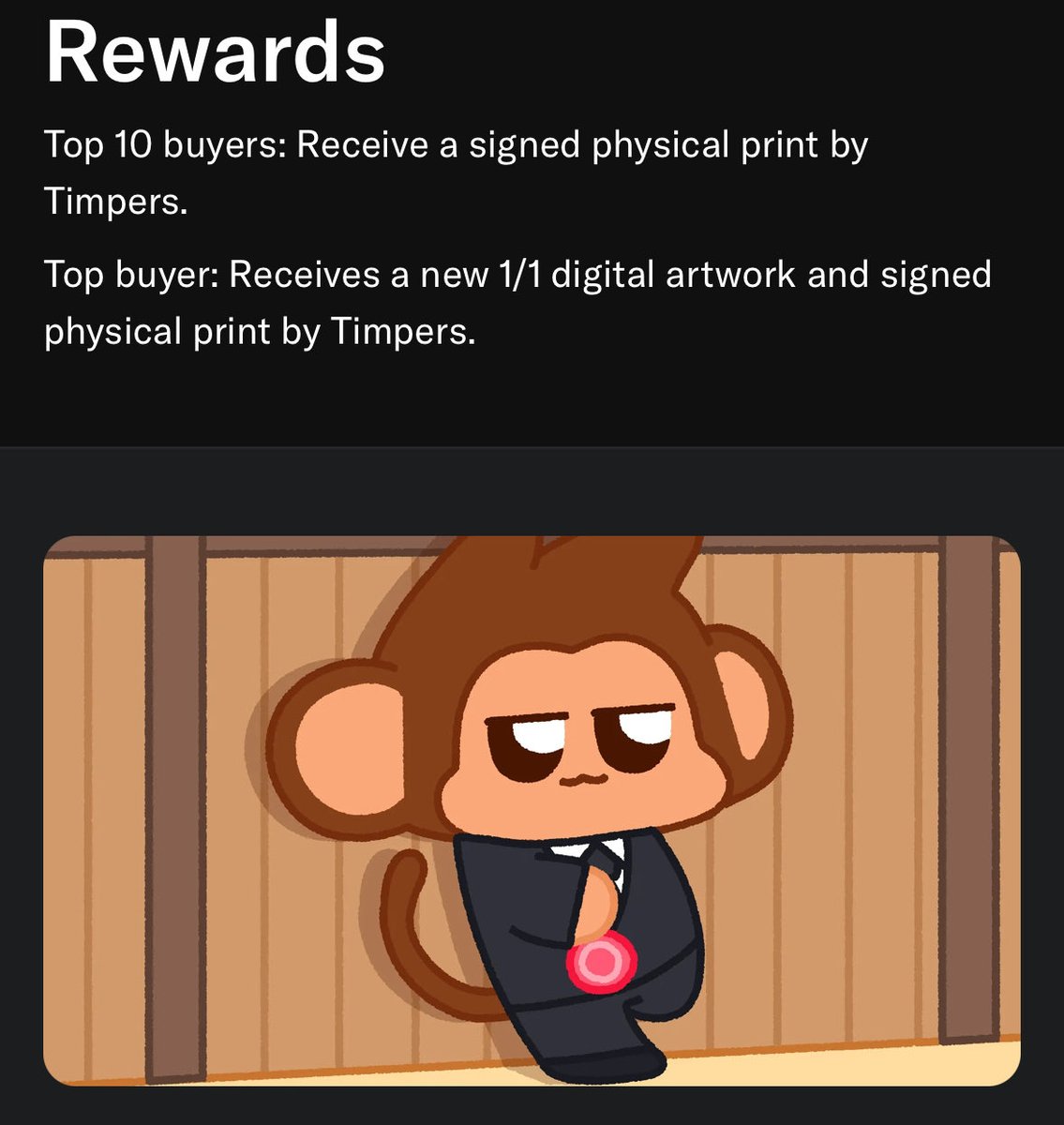 The $CHMPSTR flywheel is already spinning at full speed.

<a href="/ChimpersHQ/">Chimpers</a> is preparing to launch an open edition art piece crafted by <a href="/TimpersHD/">Timpers</a>, co-founder of the project and one of the most renowned digital artists.

The artwork will be a celebration of all the Strategy NFTs, and