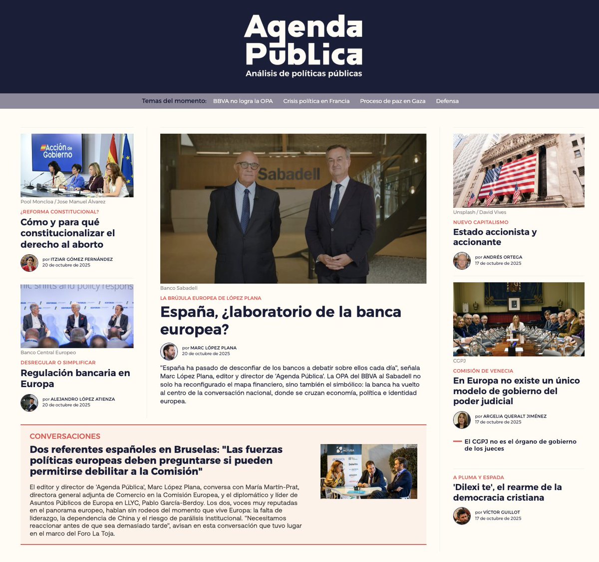 Agenda Pública (@a_publica) on Twitter photo 👋 Arrancamos la semana en Agenda Pública.
🧭 España, ¿laboratorio de la banca europea?
"La brújula europea de <a href="/mlopezplana/">Marc López Plana</a>" destaca cómo la la OPA BBVA-Sabadell no solo trataba de balances, sino de identidad: un banco global que busca legitimidad local frente a otro que 👋 Arrancamos la semana en Agenda Pública.
🧭 España, ¿laboratorio de la banca europea?
"La brújula europea de <a href="/mlopezplana/">Marc López Plana</a>" destaca cómo la la OPA BBVA-Sabadell no solo trataba de balances, sino de identidad: un banco global que busca legitimidad local frente a otro que