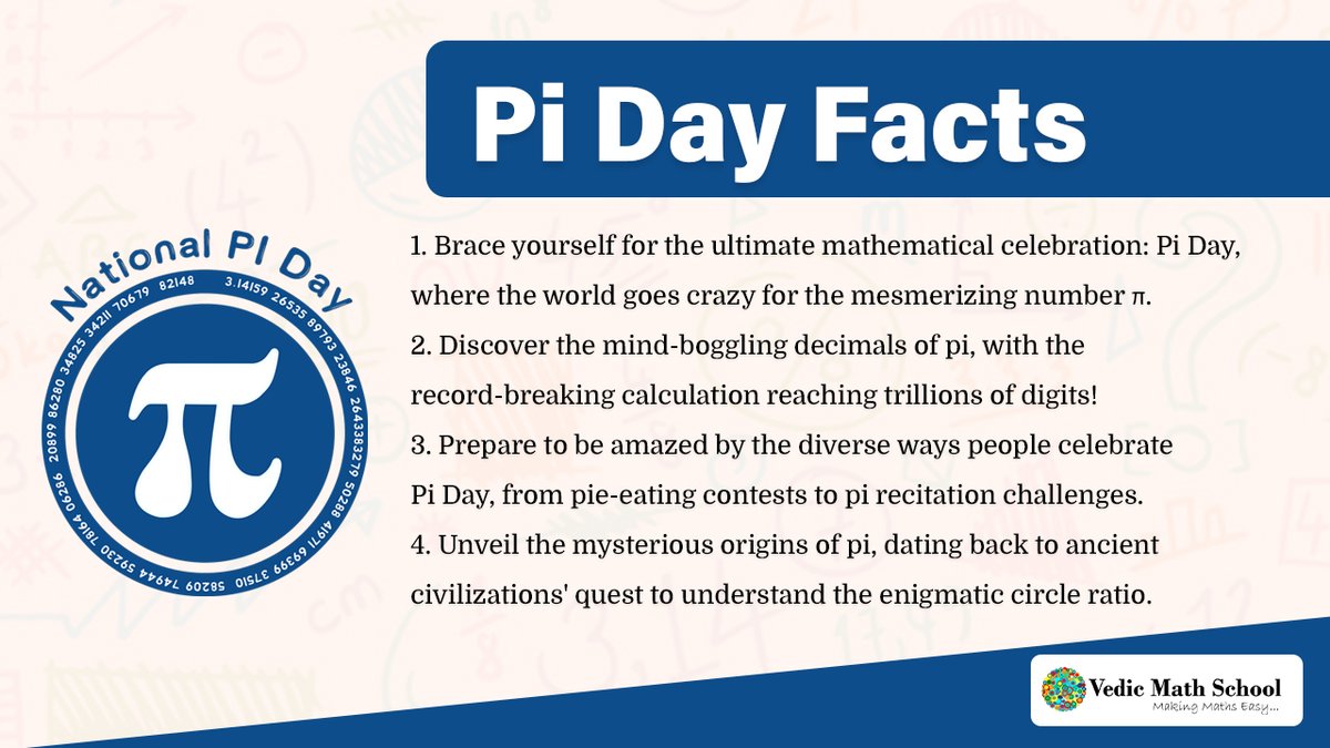 vedicmathschool's tweet image. Why is 3.14 such a big deal?
Because it’s Pi Day! 🥧🎉
Celebrate circles, math, pie, and Einstein—all on March 14.

It started with a physicist, pies, and a parade in San Francisco...

#PiDay #3Point14 #MathFun #Einstein vedicmathschool.org/pi-day/
