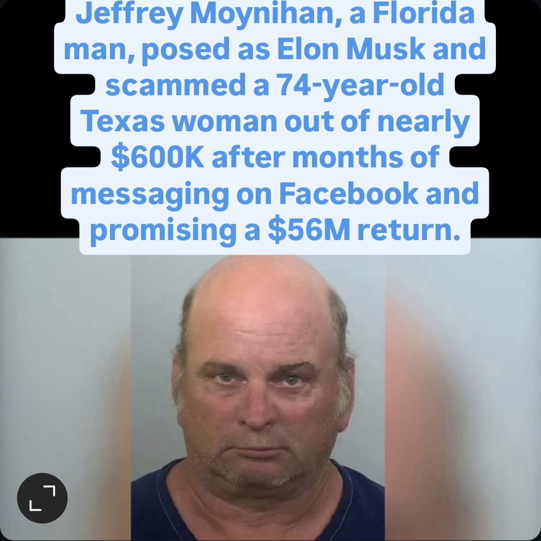 lindannanna's tweet image. 🚨 Elon Musk Scam
A Florida man posed as Elon Musk and scammed a 74-year-old Texas woman out of $600K after months of online messages.

He pleaded no contest and got 1 year in jail + 30 years probation.

📌 WIS TV

#CriminalLibrary #Scam #Fraud #ElonMusk #TrueCrime