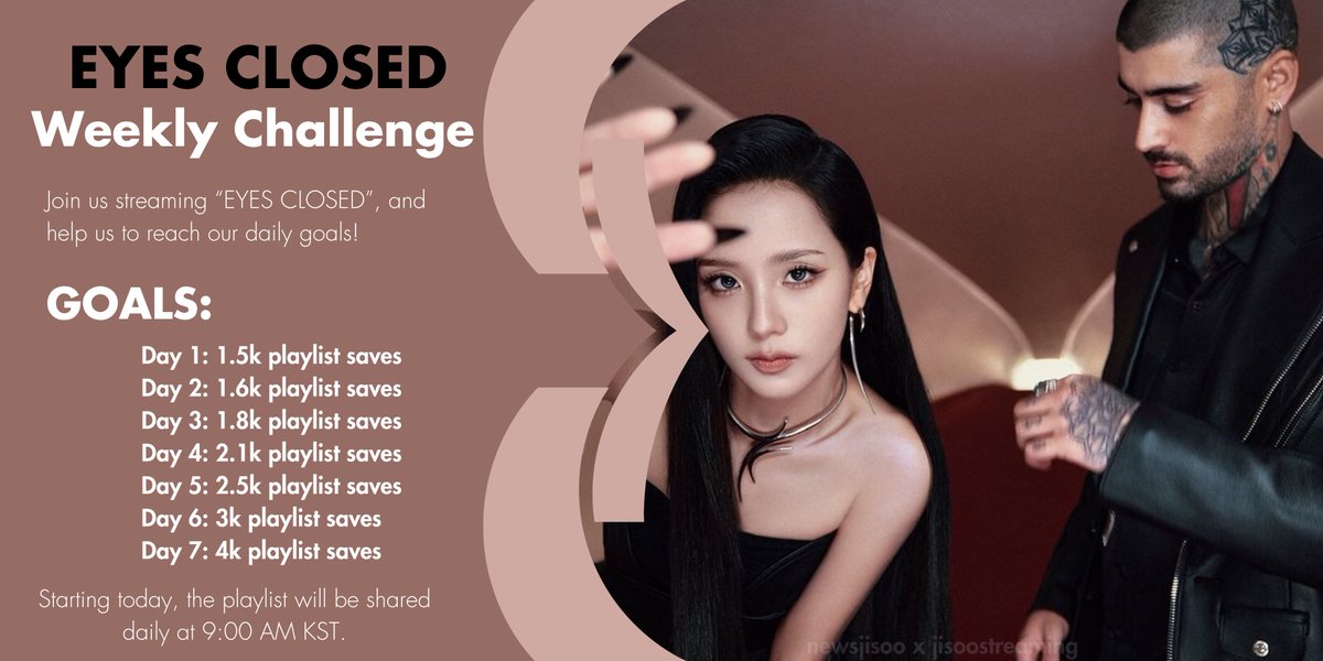 jisoostreaming's tweet image. EYES CLOSED WEEKLY CHALLENGE.   

Join us every day from 9AM KST to 8:59AM KST.