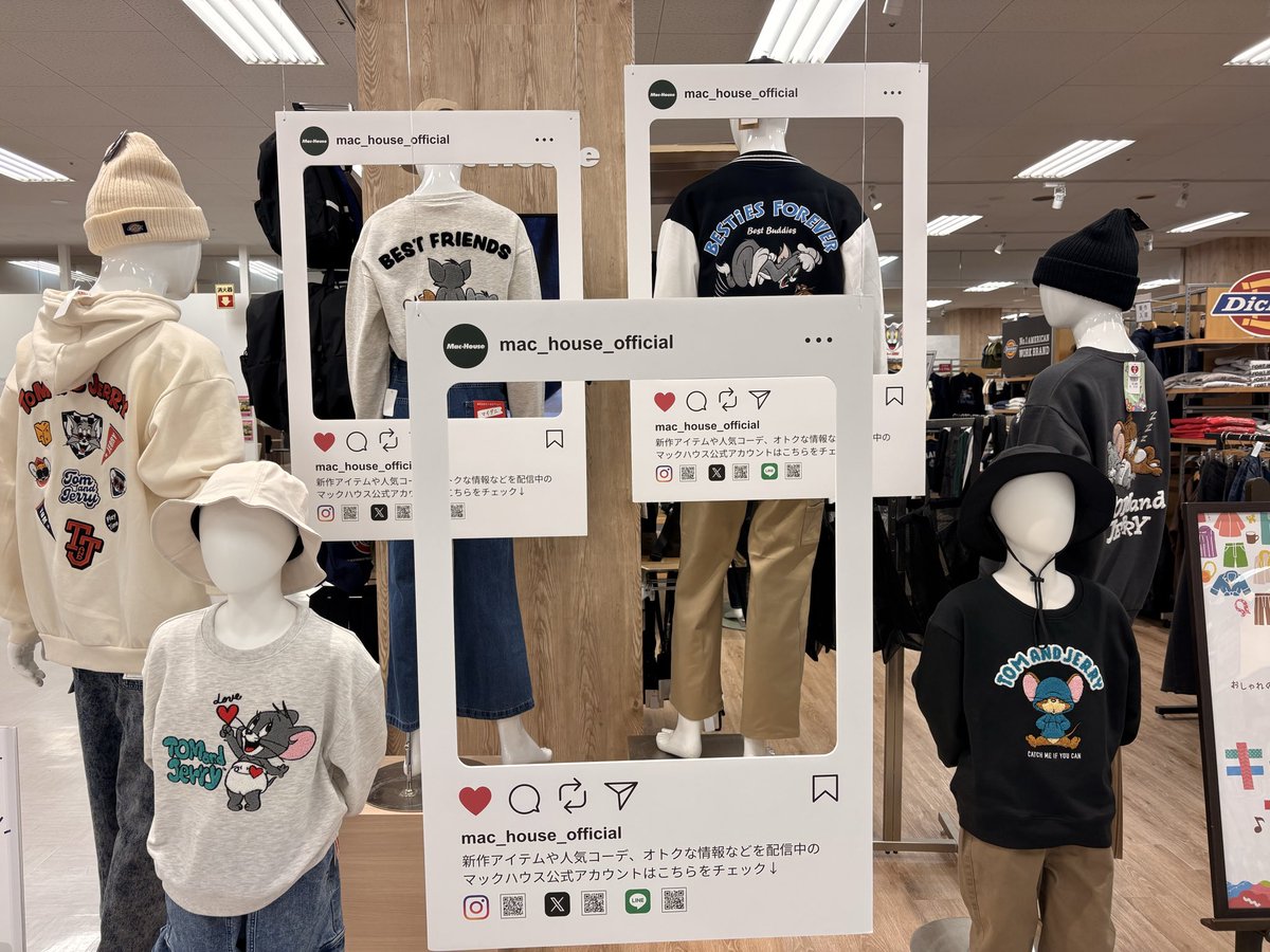 galatown_aomori's tweet photo. 【A棟 2F Mac-House】
キャラクターフェスタ開催中!
トムとジェリーの新作スウェットや親子リンクコーデを取り揃えております🐹😺
店頭にはフォトスポットも📸
#ガーラタウン #MacHouse #トムとジェリー https://t.co/e3hVvQgHRl