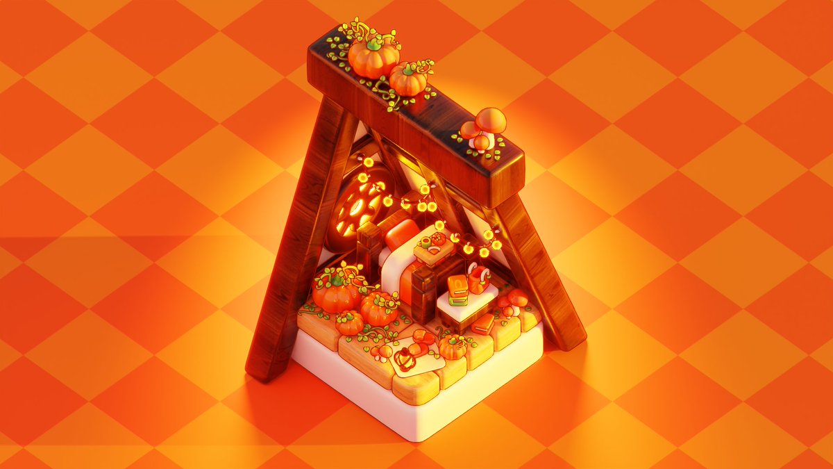 Doodlephile's tweet photo. I made a Autumn Room isometric illustration in Blender.🎥 The full process is now on my YouTube channel — link in bio! https://t.co/t4lVtN6Jjf