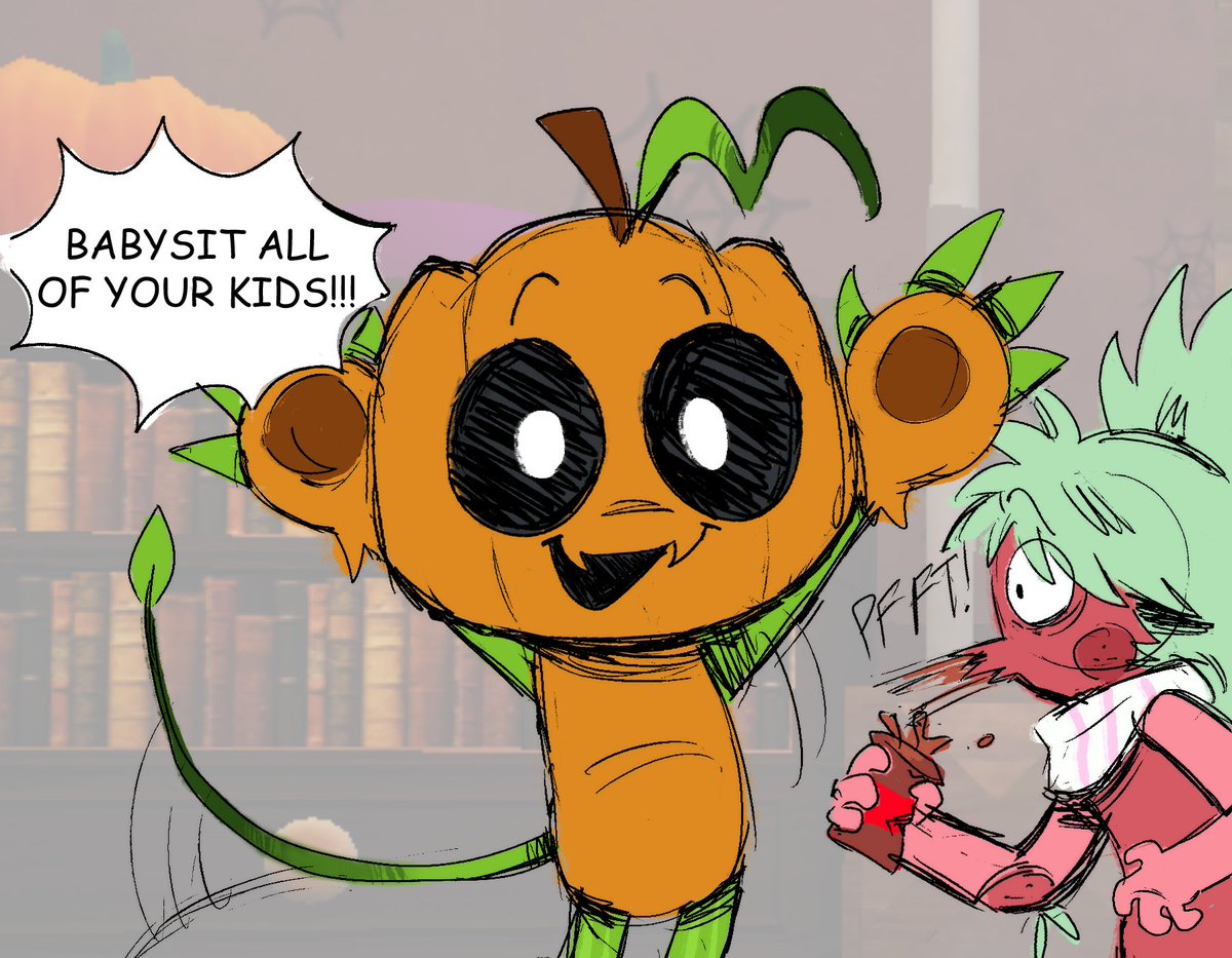 spineywiney's tweet photo. Gourdy interacting with my fankids pt1 
hes a teen here
#dandysworld #moonflower #fruitcake https://t.co/7Xsbeqosgc