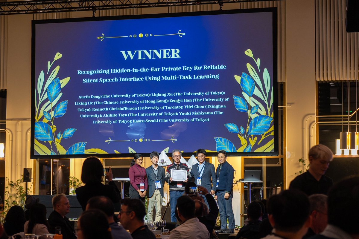SezakiLab's tweet photo. We received the Best Poster Award at #ubicomp2025 in Finland. 

"Recognizing Hidden-in-the-Ear Private Key for Reliable Silent Speech Interface Using Multi-Task Learning"  

Xuefu Dong (UTokyo) is the first author of the paper.  
https://t.co/ZbPKoaUIX9 https://t.co/RSe8abmyKk