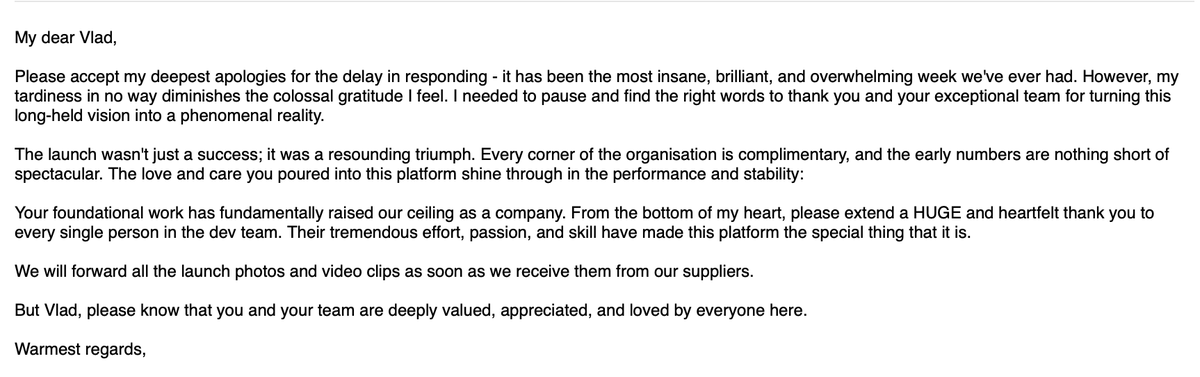 CodingWisely's tweet image. That moment when you get feedback email from the client. Priceless!
@laravelphp really changed my life in so many aspects. :)