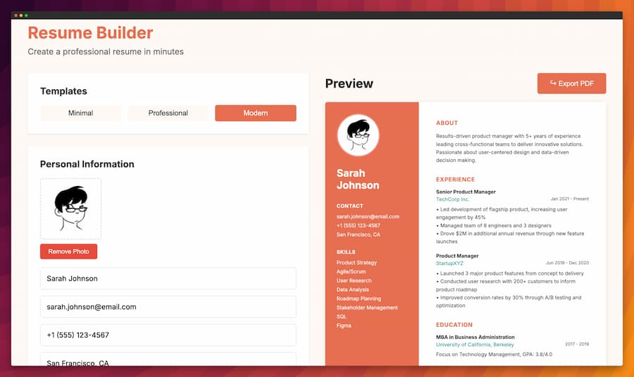 Private Resume Builder: app web SIN conexión para crear tu #currículum profesional en #PDF.

✅ Todo queda en tu navegador
✅ 3 plantillas: minimalista, profesional y moderna
✅ Exporta con 1 clic
✅ Sin registros, sin nube, sin seguimiento

➡️softandapps.info/2025/10/20/pri…