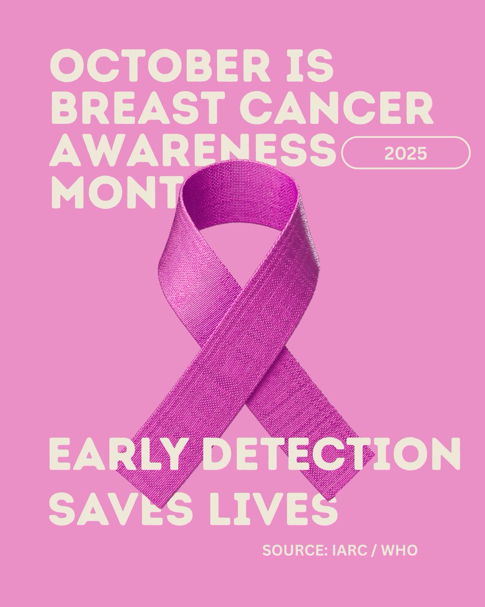 Breast cancer could reach 3.2 million new cases/year by 2050.
IARC warns survival inequalities remain severe — in sub-Saharan Africa only 1 in 3 women survive 7 years after diagnosis.
Early detection saves lives.
🔗 iarc.who.int/news-events/ia…
#BreastCancerAwareness #EUCanScreen #WHO