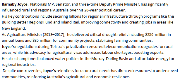 <a href="/BernardKeane/">Bernard Keane</a> I suppose that would depend on whose "side" he should be on. It appears to me that he has always (and with little support from anyone) been on the side of rural people, like those in his electorate who increased his margin in the last election.