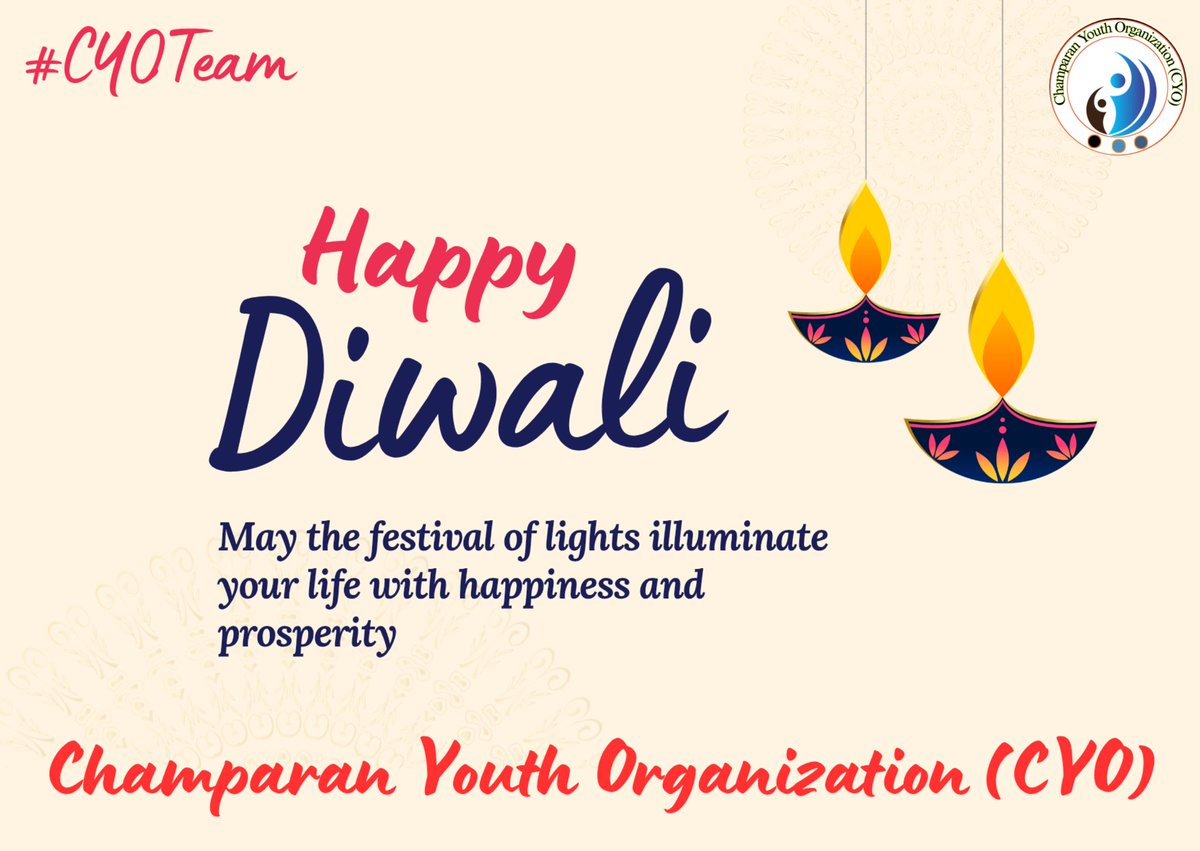 cyoforindia's tweet photo. आप सभी #चंपारणवासियों एवं #बिहारवासियों को #CYOTeam की ओर से #दीपावली की हार्दिक बधाई एवं शुभकामनाएं!
यह पावन पर्व आपके जीवन में सुख, समृद्धि, उजाला और नई ऊर्जा लेकर आए। 🪔
#HappyDiwali #Diwali2025 #Diwali #DiwaliCelebration #cyoforindia https://t.co/WoHcbRoItW