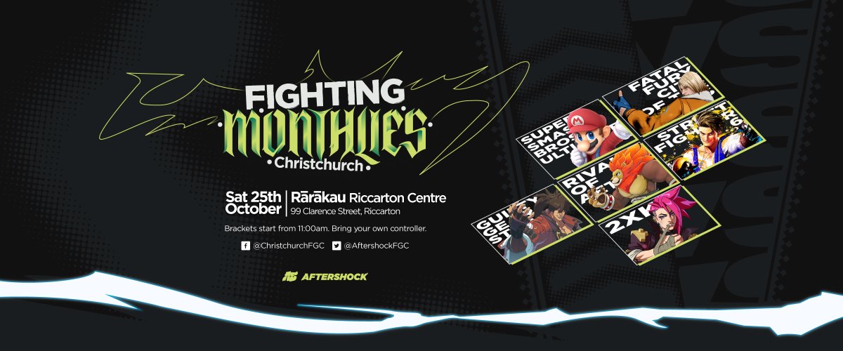 Kia ora Christchurch whānau!

Fighting Monthlies continues at Rārākau - Riccarton Centre this Saturday :D Melty Blood is your Community Game this time!

start.gg/fmc25-10